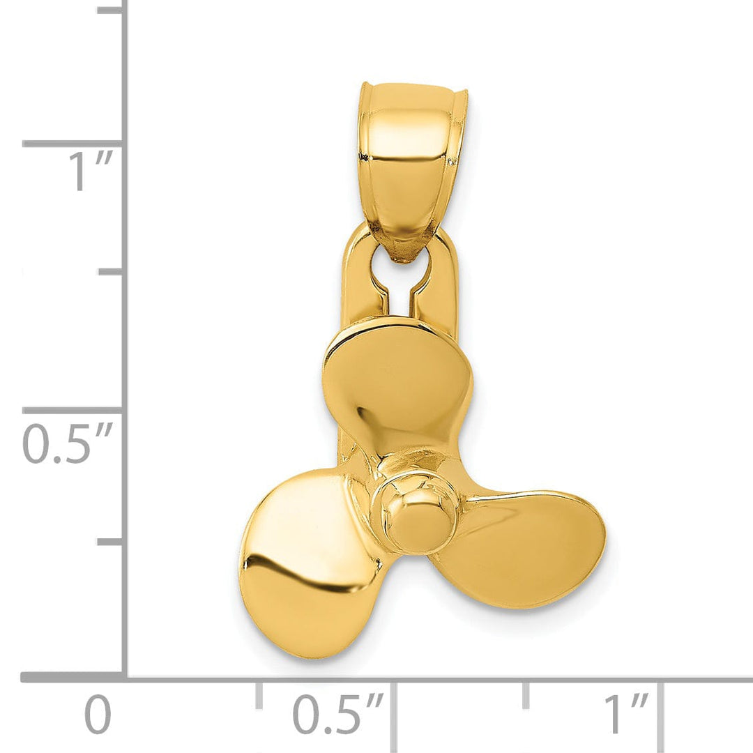Lovely Rita's Pendants & Charms 14K Yellow Gold Polished Finished Solid  3-D Moveable 3-Blade Propeller Charm