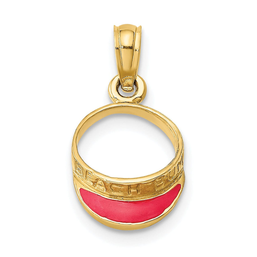 Lovely Rita's Pendants & Charms 14K Yellow Gold Polished Fuschia Color Enameled Finish Beach Sun Visor Charm Pendant