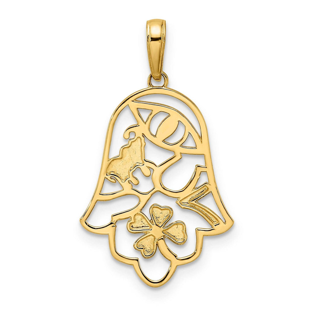 Lovely Rita's Pendants & Charms 14k Yellow Gold Polished GOOD LUCK Symbols Hamsa with Evil Eye Pendant