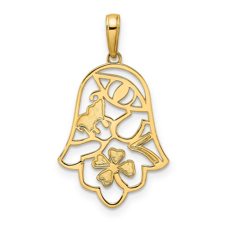 Lovely Rita's Pendants & Charms 14k Yellow Gold Polished GOOD LUCK Symbols Hamsa with Evil Eye Pendant