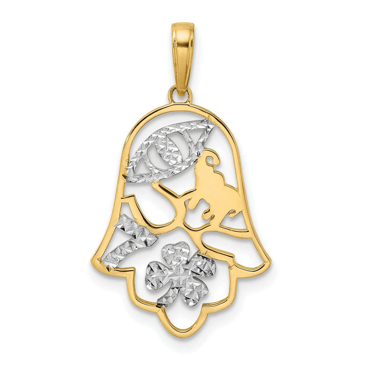 Lovely Rita's Pendants & Charms 14k Yellow Gold Polished GOOD LUCK Symbols Hamsa with Evil Eye Pendant