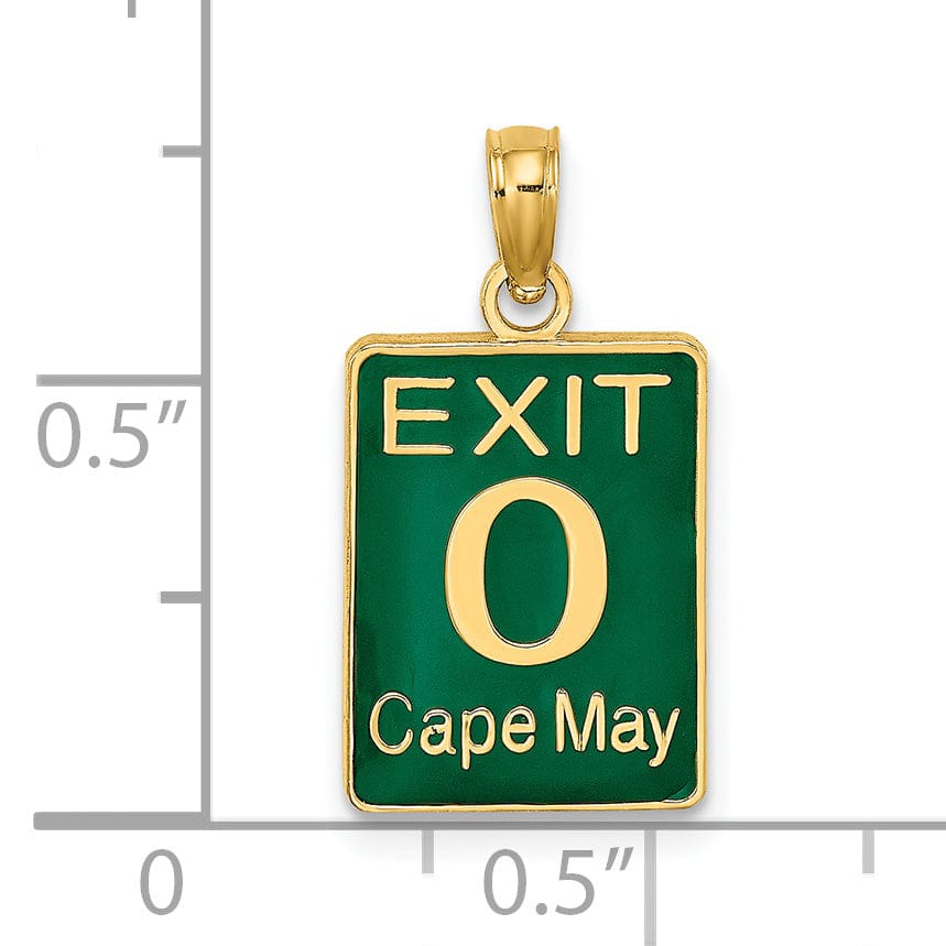 Lovely Rita's Pendants & Charms 14K Yellow Gold Polished Green Enameled Finish 0 CAPE MAY EXIT Sign Charm Pendant