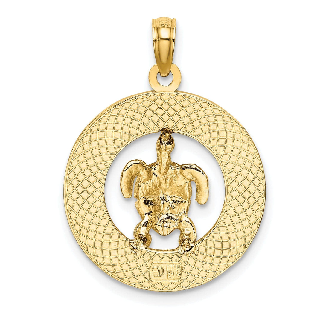 Lovely Rita's Pendants & Charms 14K Yellow Gold Polished Green Enameled Finish TURKS & CAICOS Circle Design with Turtle Charm Pendant