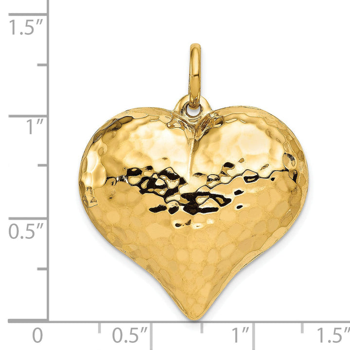 Lovely Rita's Pendants & Charms 14K Yellow Gold Polished Hammered Finish Hollow 3-Dimenisonal Puff Heart Shape Design Charm Pendant