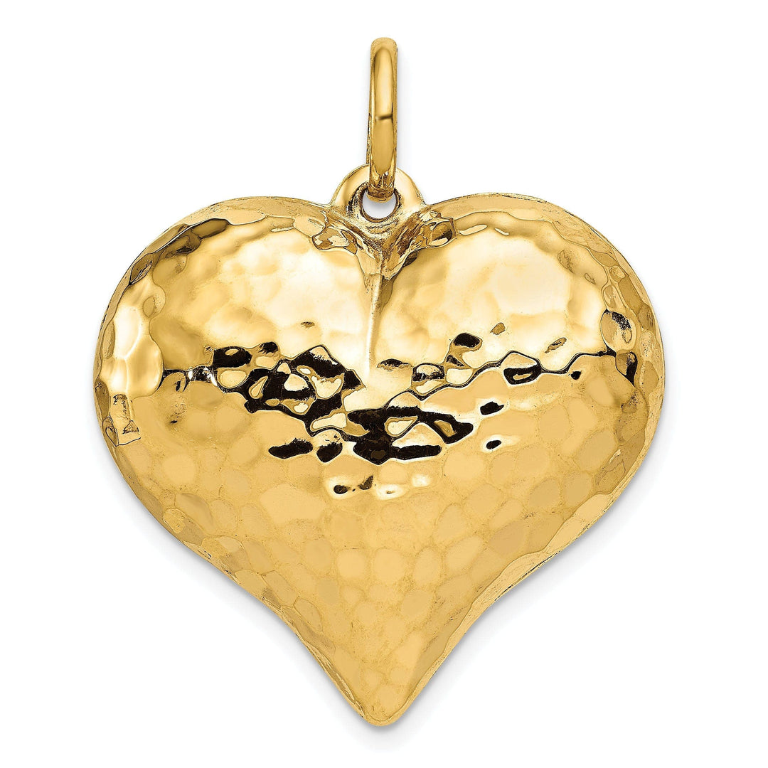 Lovely Rita's Pendants & Charms 14K Yellow Gold Polished Hammered Finish Hollow 3-Dimenisonal Puff Heart Shape Design Charm Pendant