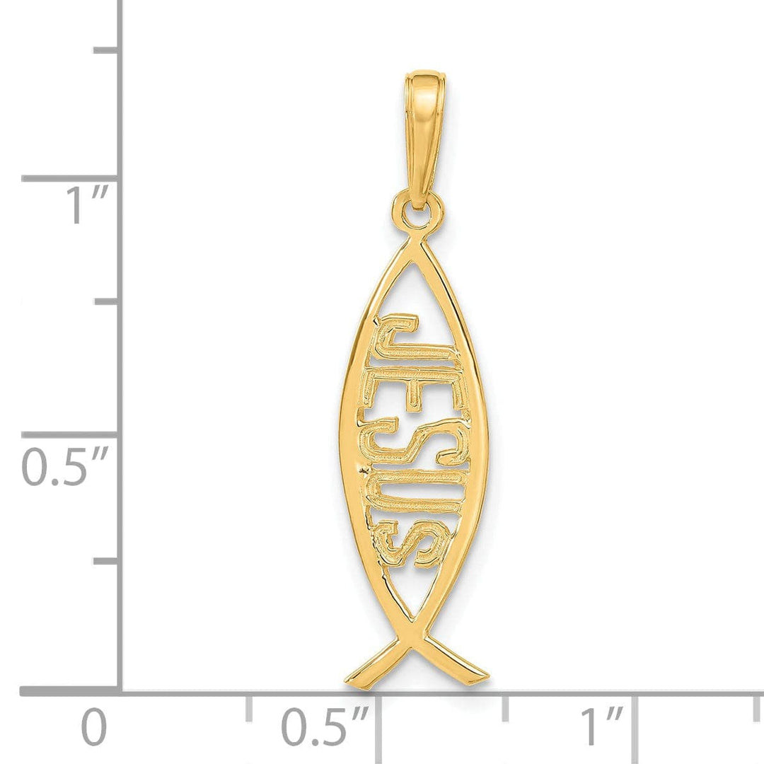 Lovely Rita's Pendants & Charms 14K Yellow Gold Polished Ichthus Fish with JESUS Discription Pendant