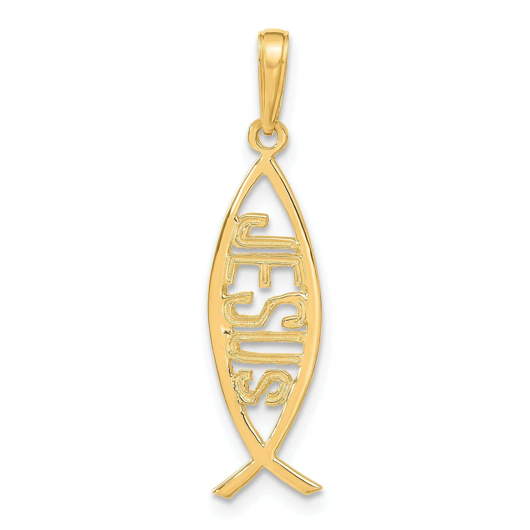 Lovely Rita's Pendants & Charms 14K Yellow Gold Polished Ichthus Fish with JESUS Discription Pendant
