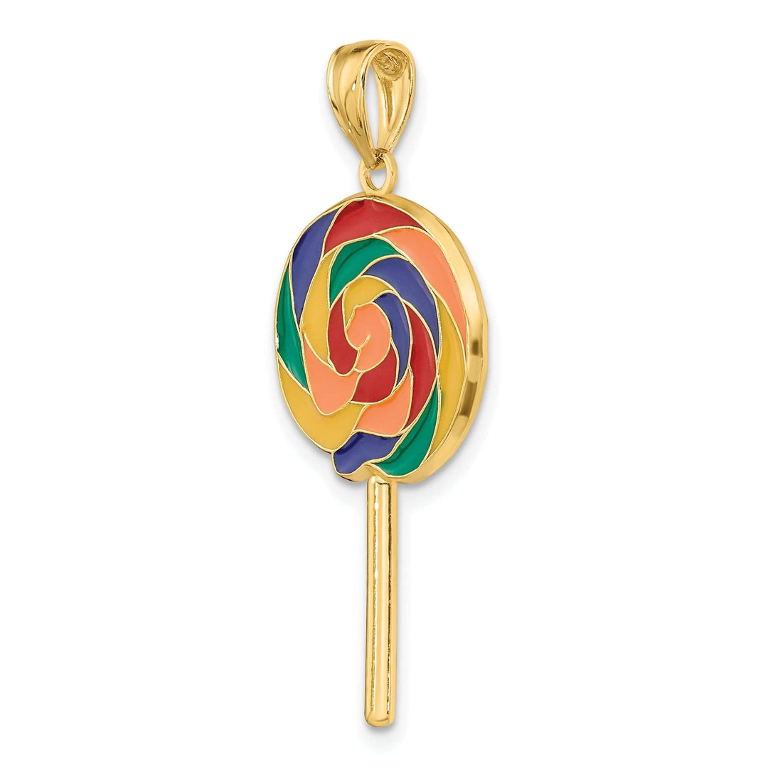 Lovely Rita's Pendants & Charms 14K Yellow Gold Polished Multi-Color Enamel Finish 3-Dimensional Lollipop Charm Pendant