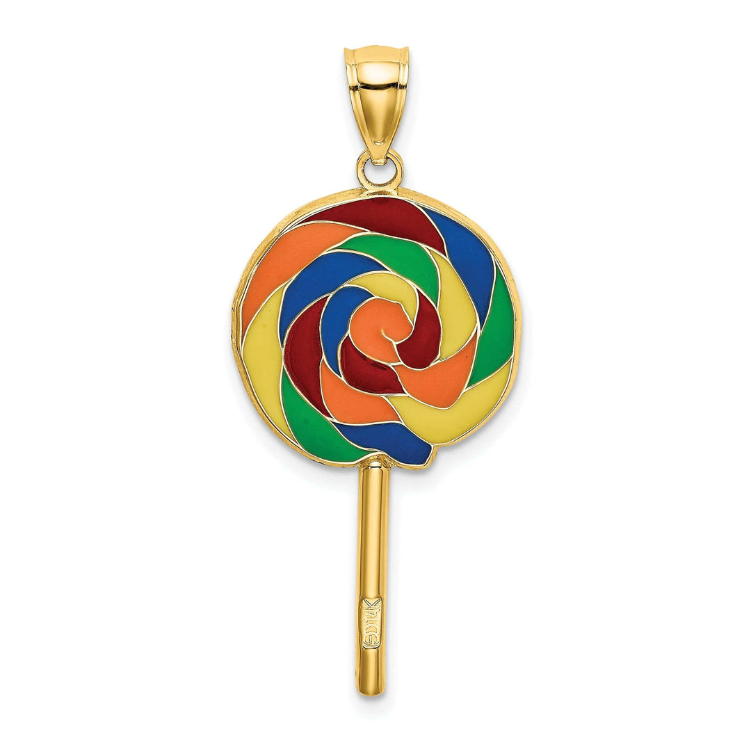 Lovely Rita's Pendants & Charms 14K Yellow Gold Polished Multi-Color Enamel Finish 3-Dimensional Lollipop Charm Pendant