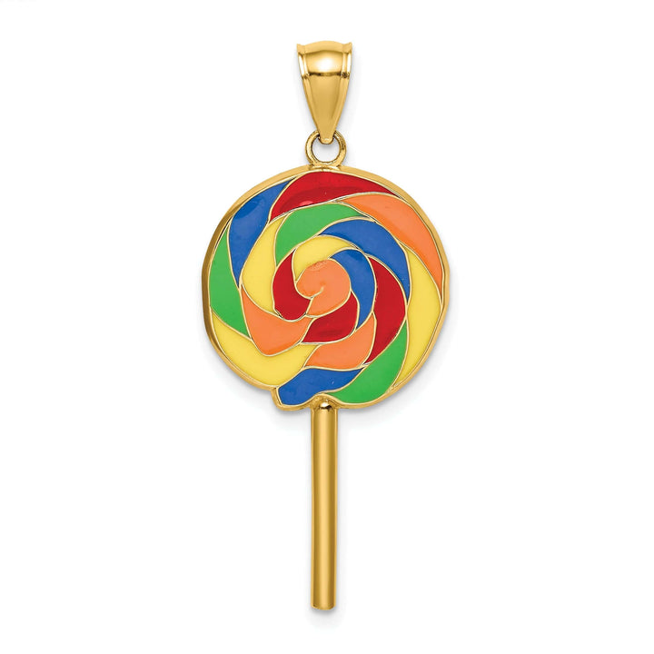 Lovely Rita's Pendants & Charms 14K Yellow Gold Polished Multi-Color Enamel Finish 3-Dimensional Lollipop Charm Pendant