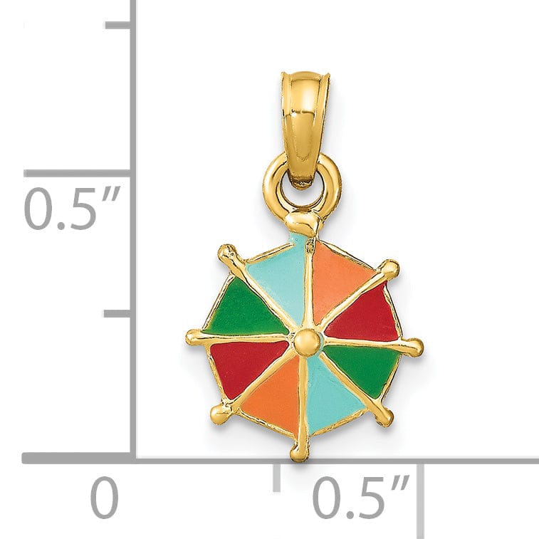 Lovely Rita's Pendants & Charms 14K Yellow Gold Polished Multi-Color Enamel Finish Concave Shape 2-Dimensional Umbrella Charm Pendant