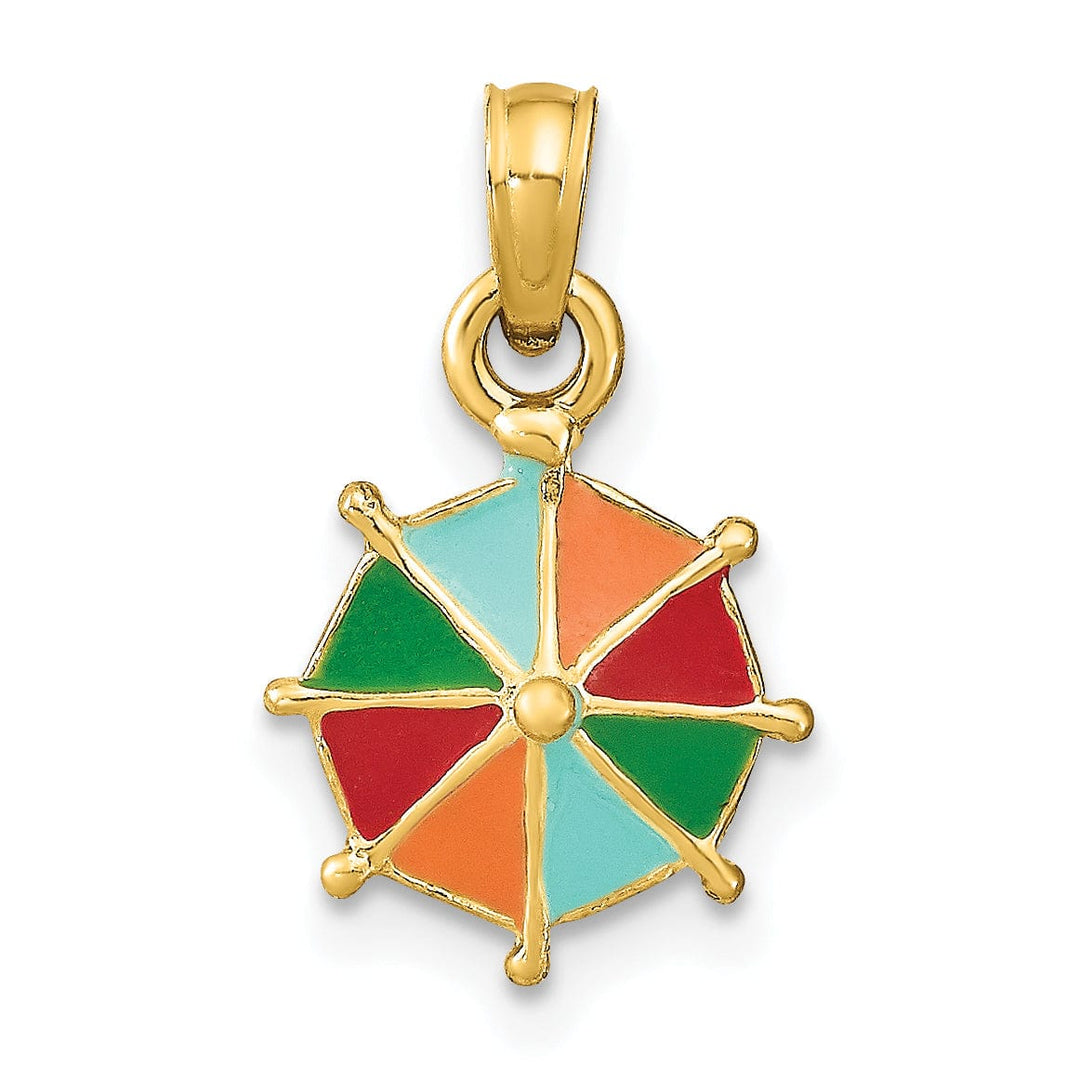 Lovely Rita's Pendants & Charms 14K Yellow Gold Polished Multi-Color Enamel Finish Concave Shape 2-Dimensional Umbrella Charm Pendant