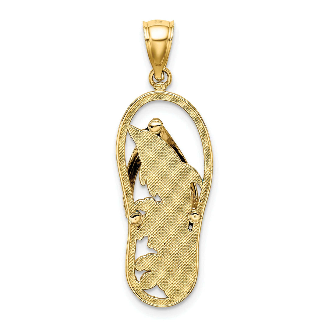 Lovely Rita's Pendants & Charms 14K Yellow Gold Polished Multi-Color Enamel Finish Dolphin in Flip-Flop Sandle Design Charm Pendant