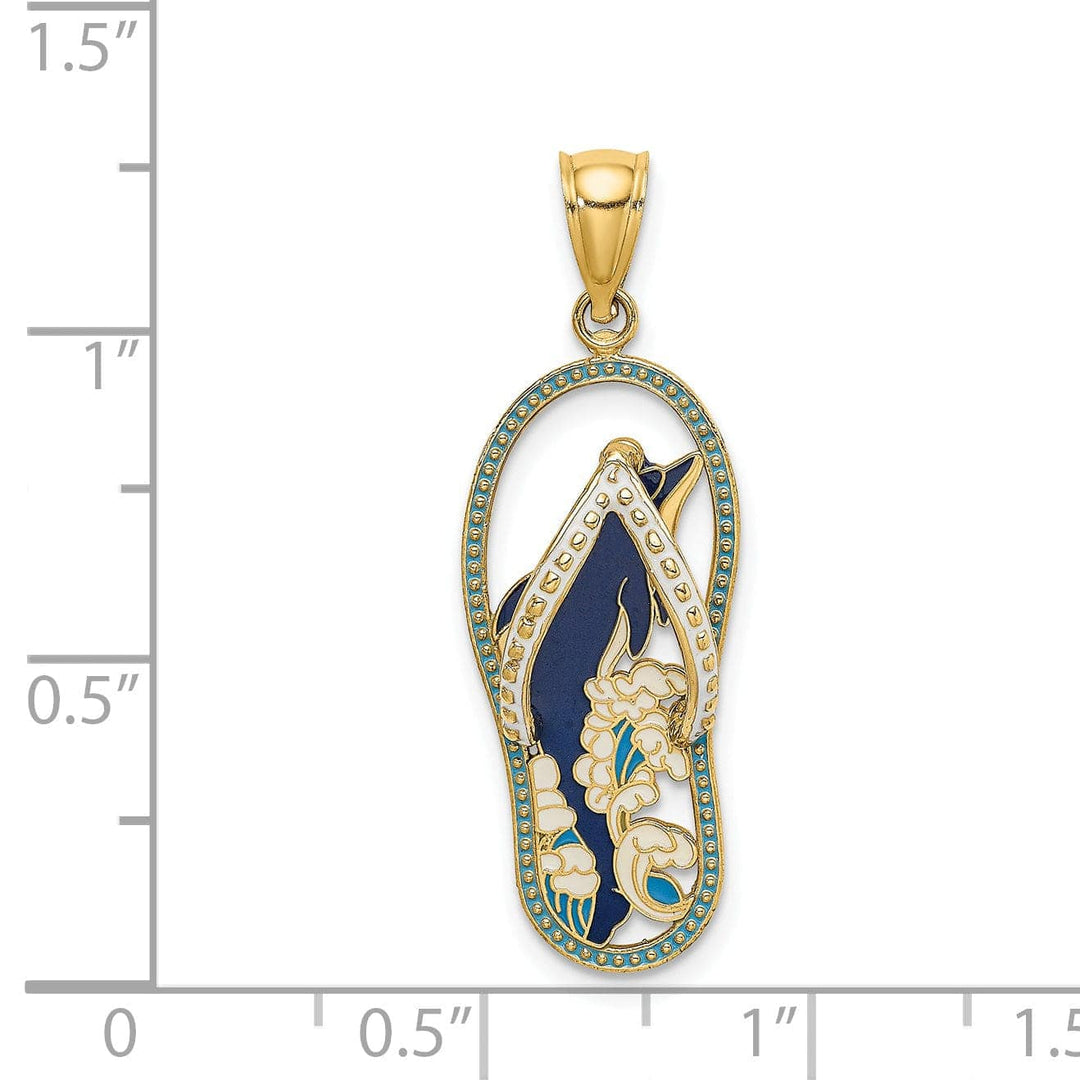 Lovely Rita's Pendants & Charms 14K Yellow Gold Polished Multi-Color Enamel Finish Dolphin in Flip-Flop Sandle Design Charm Pendant