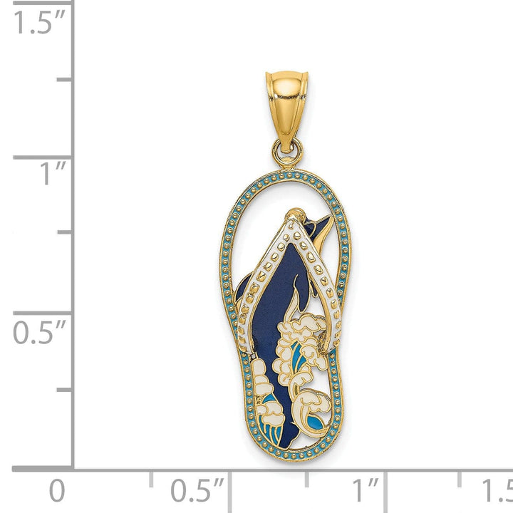 Lovely Rita's Pendants & Charms 14K Yellow Gold Polished Multi-Color Enamel Finish Dolphin in Flip-Flop Sandle Design Charm Pendant