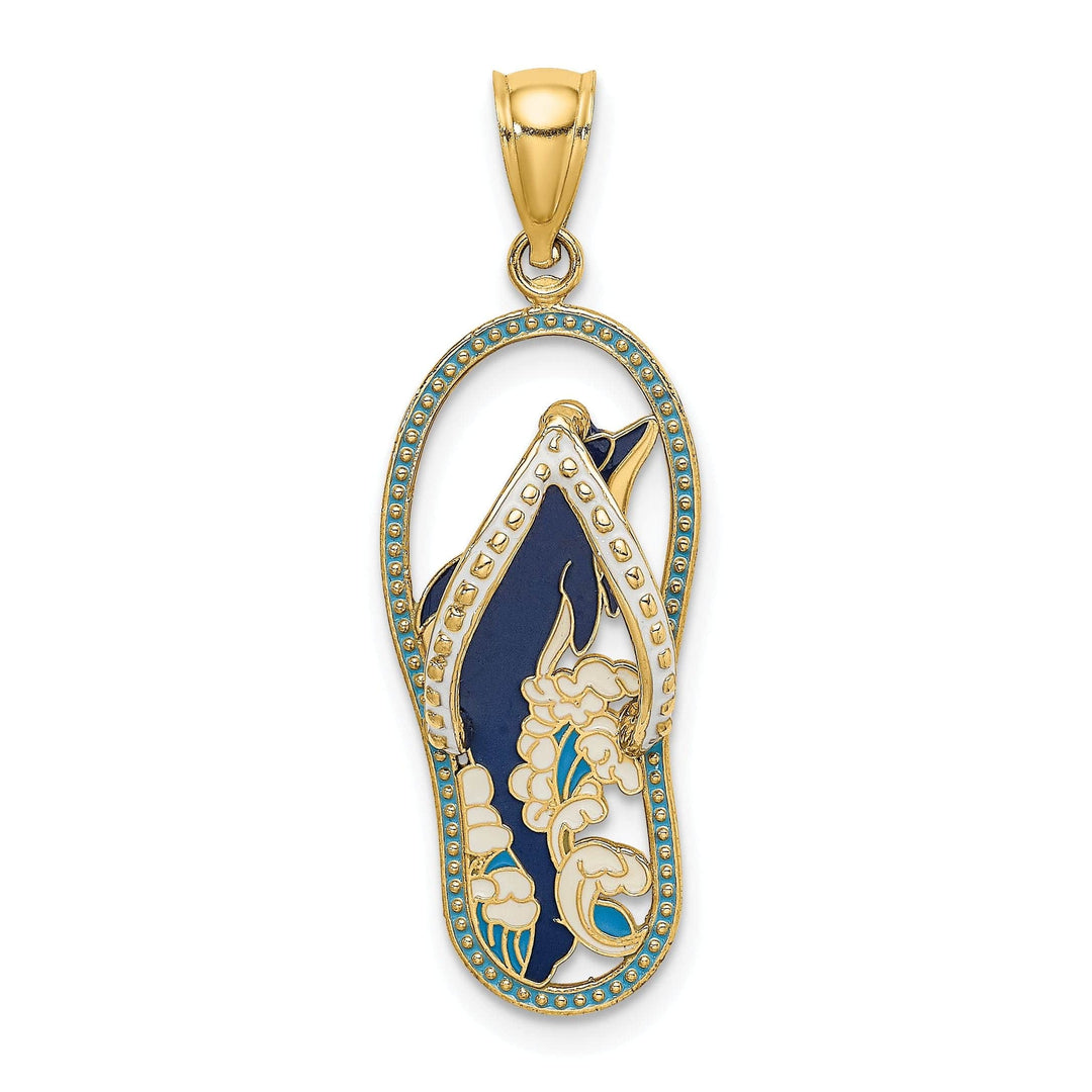 Lovely Rita's Pendants & Charms 14K Yellow Gold Polished Multi-Color Enamel Finish Dolphin in Flip-Flop Sandle Design Charm Pendant