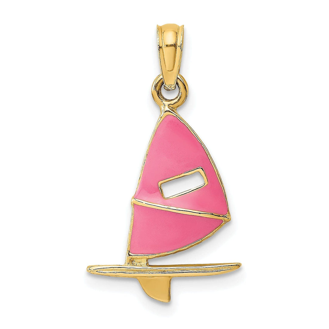 Lovely Rita's Pendants & Charms 14K Yellow Gold Polished Pink Enameled Finished Windsail Surf Board Charm Pendant