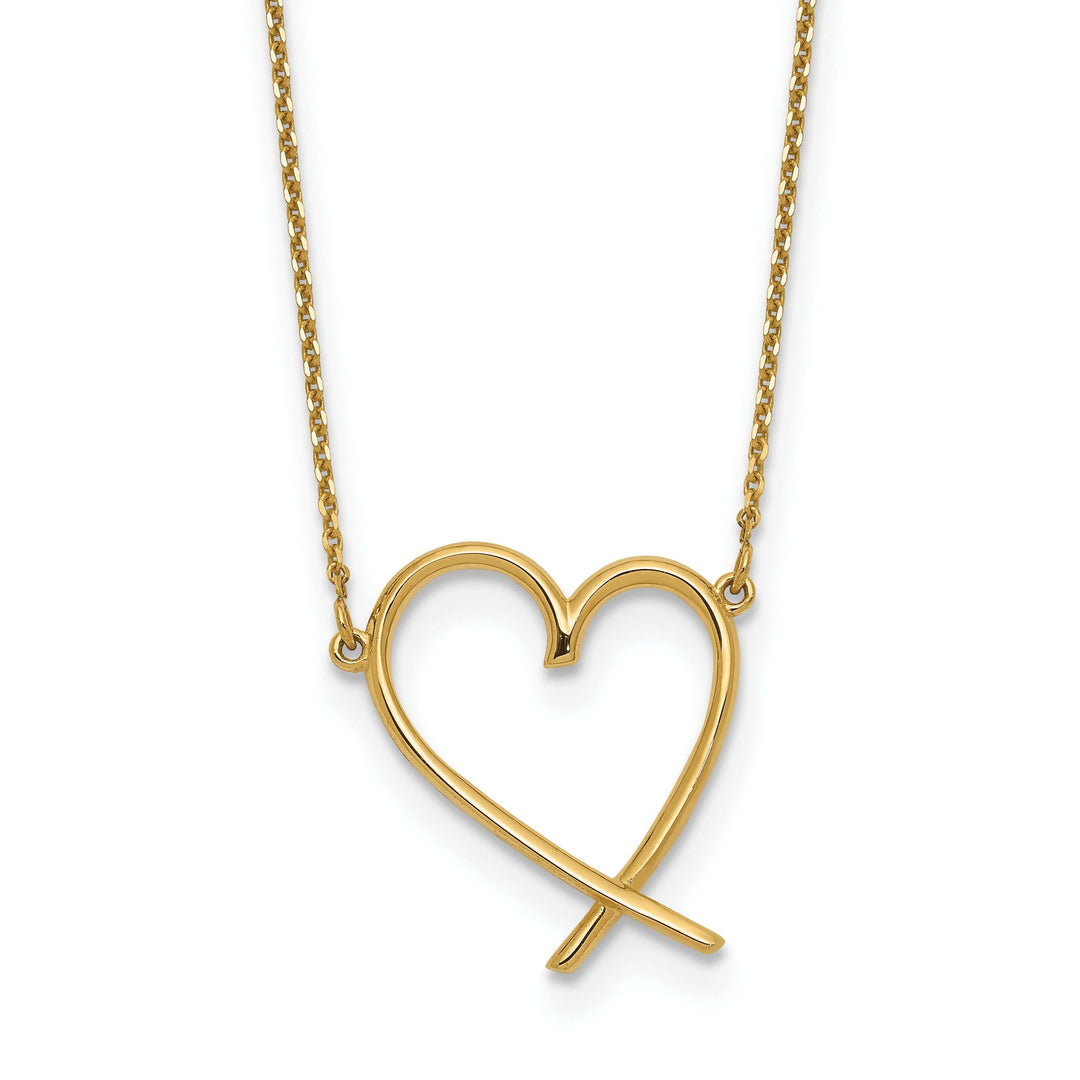 Lovely Rita's Pendants & Charms 14K Yellow Gold Polished Polished Finish Open Heart Design 18-inch cable chain with 2-in ext Necklace