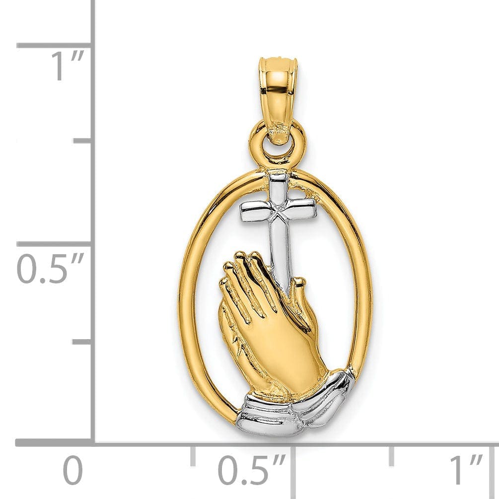 Lovely Rita's Pendants & Charms 14K Yellow Gold Polished Praying Hands holding Cross In Oval Pendant