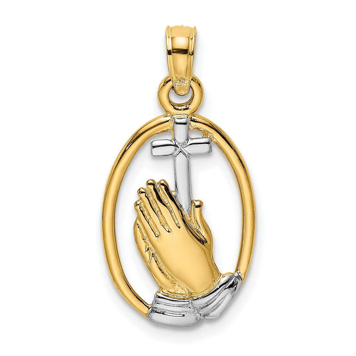 Lovely Rita's Pendants & Charms 14K Yellow Gold Polished Praying Hands holding Cross In Oval Pendant