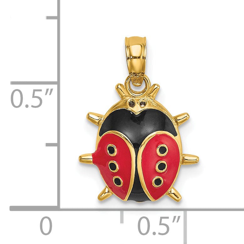 Lovely Rita's Pendants & Charms 14k Yellow Gold Polished Red-Black Enameled Finish Concave Shape 3-Dimensional Ladybug Charm Pendant