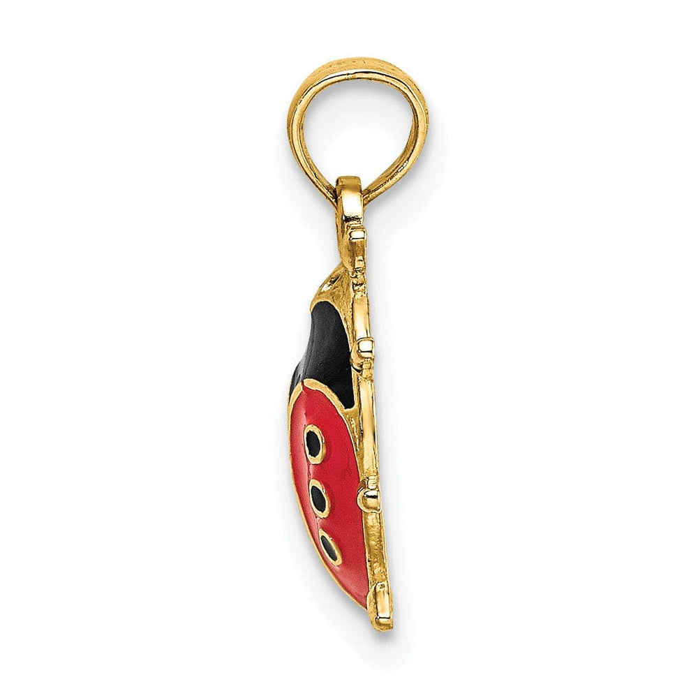 Lovely Rita's Pendants & Charms 14k Yellow Gold Polished Red-Black Enameled Finish Concave Shape 3-Dimensional Ladybug Charm Pendant