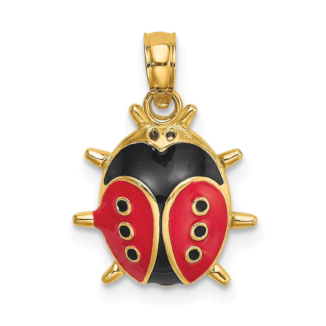 Lovely Rita's Pendants & Charms 14k Yellow Gold Polished Red-Black Enameled Finish Concave Shape 3-Dimensional Ladybug Charm Pendant