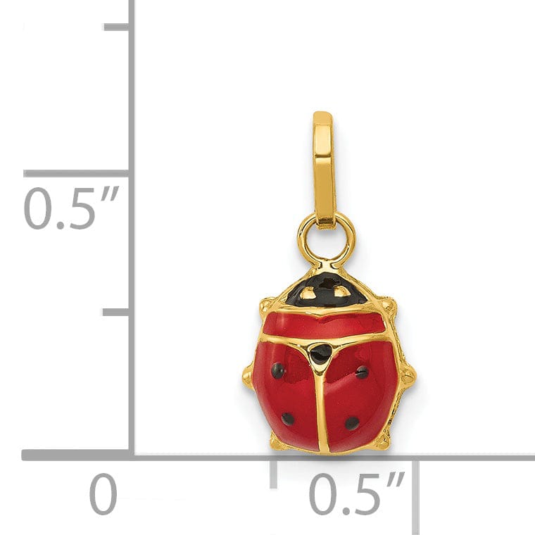 Lovely Rita's Pendants & Charms 14k Yellow Gold Polished Red-Black Enameled Finish Flat Back Hollow Ladybug Charm Pendant