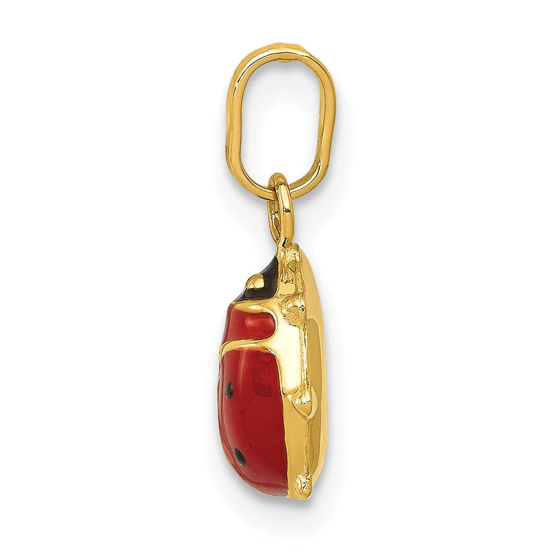 Lovely Rita's Pendants & Charms 14k Yellow Gold Polished Red-Black Enameled Finish Flat Back Hollow Ladybug Charm Pendant