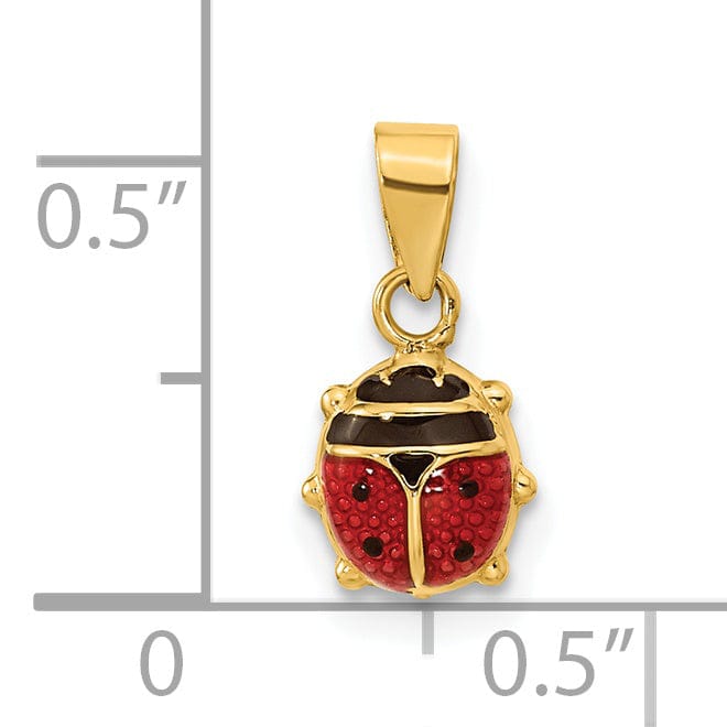 Lovely Rita's Pendants & Charms 14k Yellow Gold Polished Red-Black Enameled Finish Flat Back Semi Solid Ladybug Charm Pendant