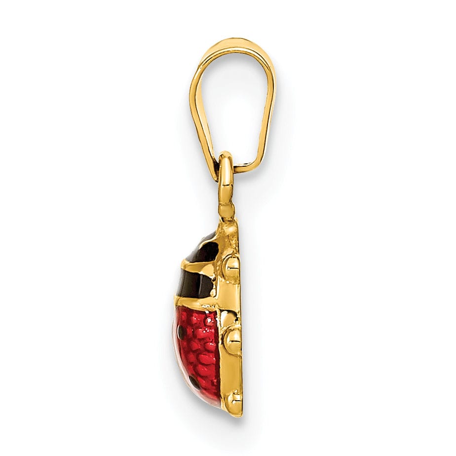 Lovely Rita's Pendants & Charms 14k Yellow Gold Polished Red-Black Enameled Finish Flat Back Semi Solid Ladybug Charm Pendant