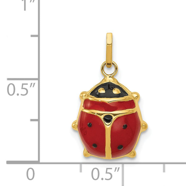 Lovely Rita's Pendants & Charms 14k Yellow Gold Polished Red-Black Enameled Finish Hollow Ladybug Charm Pendant