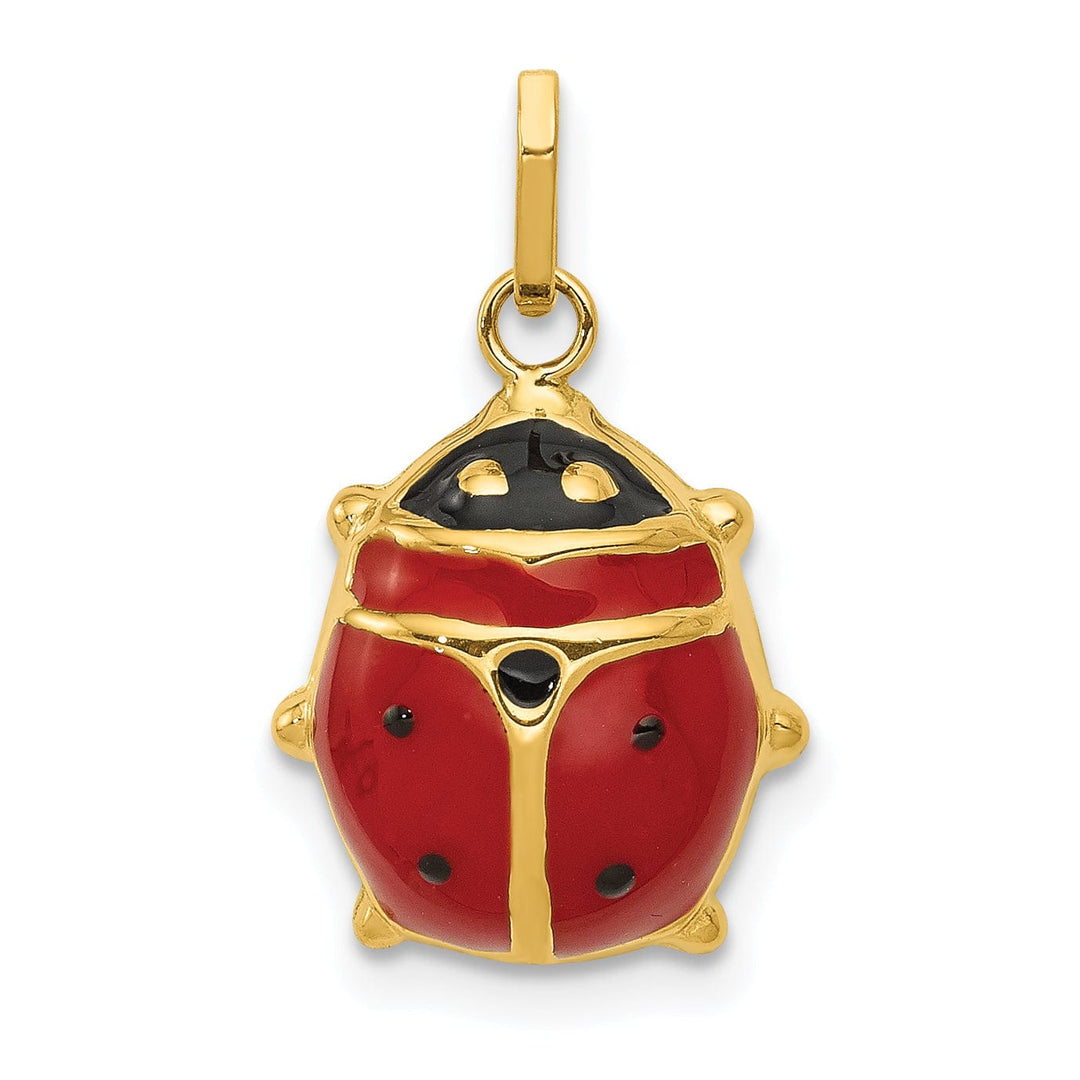 Lovely Rita's Pendants & Charms 14k Yellow Gold Polished Red-Black Enameled Finish Hollow Ladybug Charm Pendant