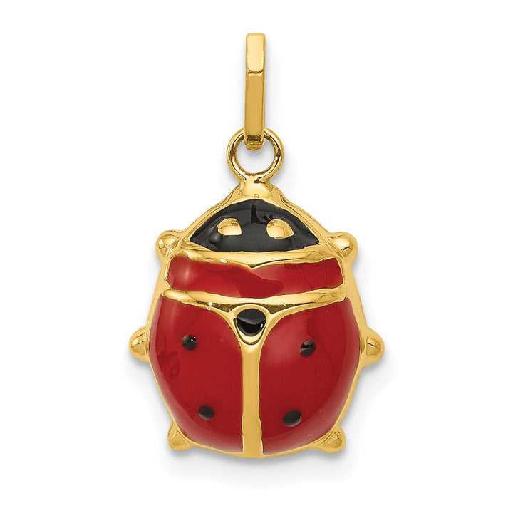 Lovely Rita's Pendants & Charms 14k Yellow Gold Polished Red-Black Enameled Finish Hollow Ladybug Charm Pendant