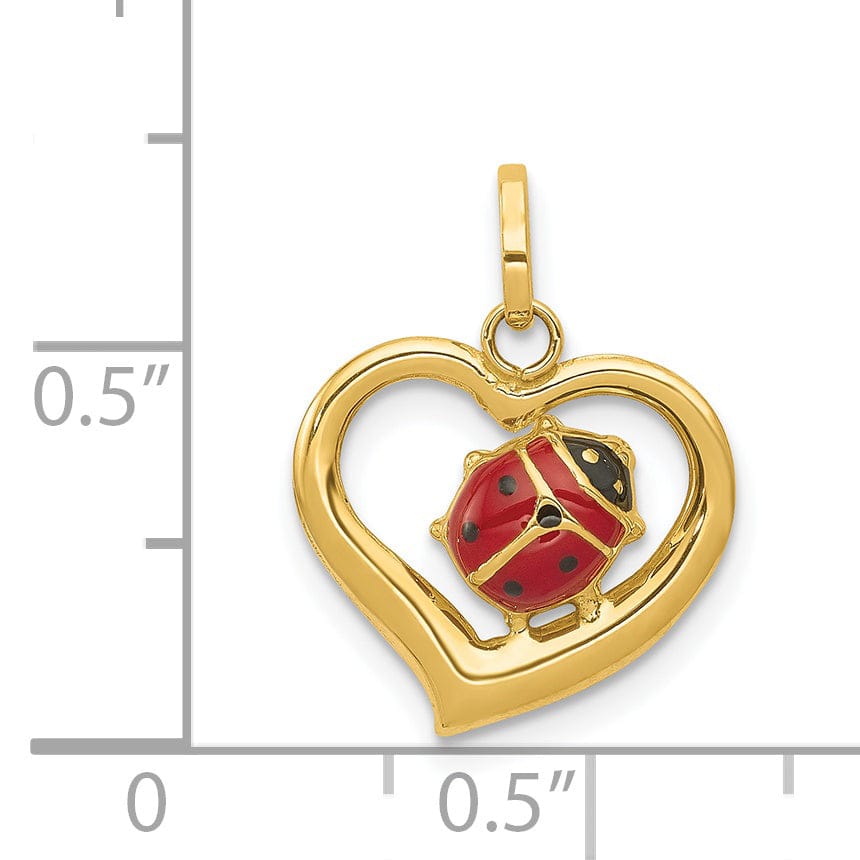Lovely Rita's Pendants & Charms 14k Yellow Gold Polished Red-Black Enameled Finish Hollow Ladybug in Heart Shape Charm Pendant