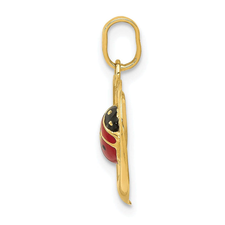 Lovely Rita's Pendants & Charms 14k Yellow Gold Polished Red-Black Enameled Finish Hollow Ladybug in Heart Shape Charm Pendant