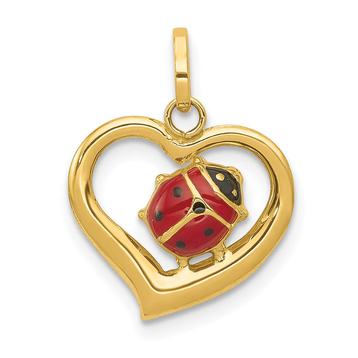 Lovely Rita's Pendants & Charms 14k Yellow Gold Polished Red-Black Enameled Finish Hollow Ladybug in Heart Shape Charm Pendant