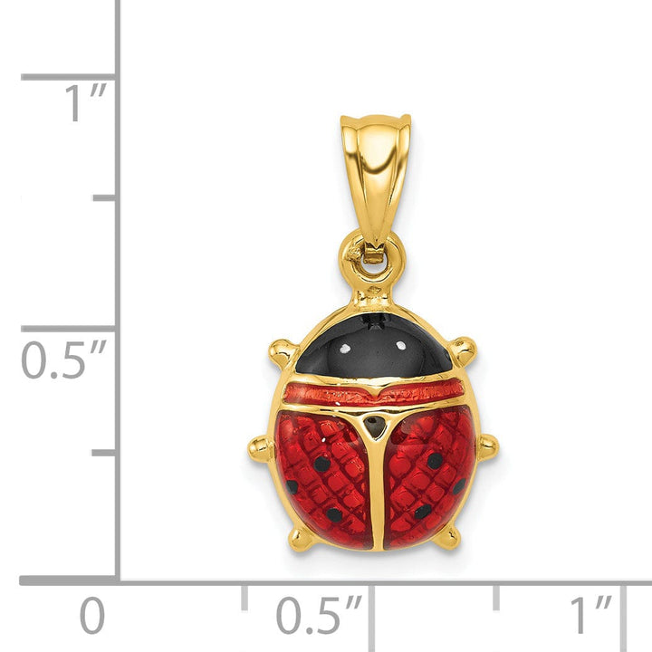 Lovely Rita's Pendants & Charms 14k Yellow Gold Polished Red-Black Enameled Finish Semi-Solid Flat Back Ladybug Charm Pendant