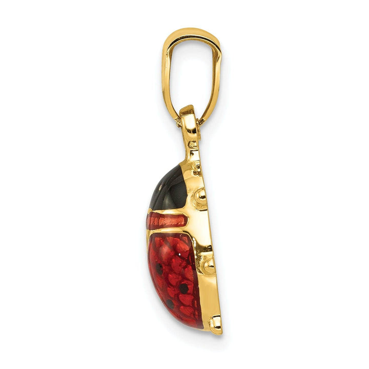 Lovely Rita's Pendants & Charms 14k Yellow Gold Polished Red-Black Enameled Finish Semi-Solid Flat Back Ladybug Charm Pendant