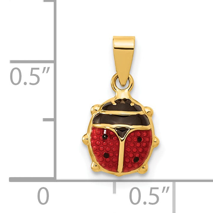 Lovely Rita's Pendants & Charms 14k Yellow Gold Polished Red-Black Enameled Finish Solid Flat Back Semi Ladybug Charm Pendant