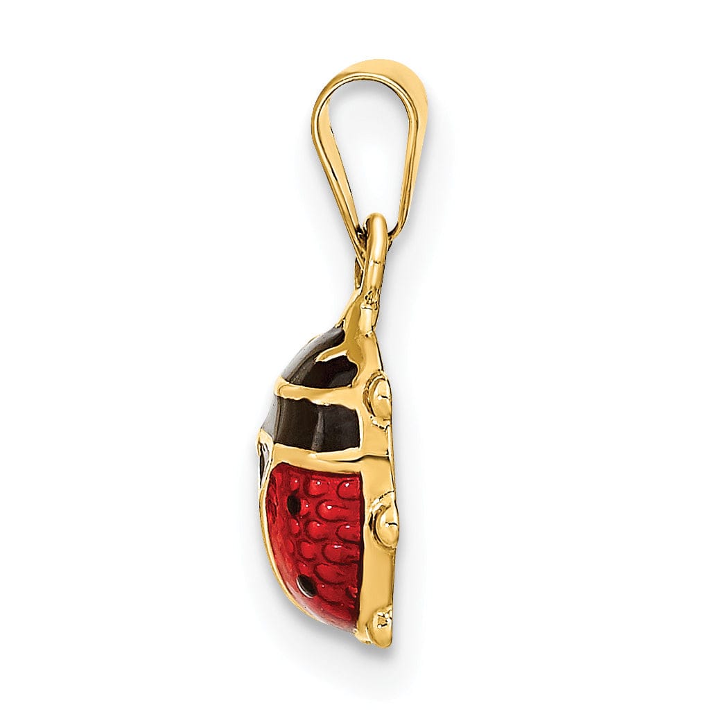 Lovely Rita's Pendants & Charms 14k Yellow Gold Polished Red-Black Enameled Finish Solid Flat Back Semi Ladybug Charm Pendant