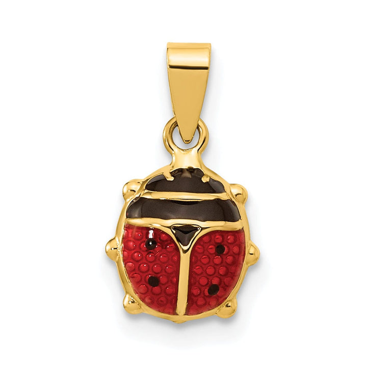 Lovely Rita's Pendants & Charms 14k Yellow Gold Polished Red-Black Enameled Finish Solid Flat Back Semi Ladybug Charm Pendant