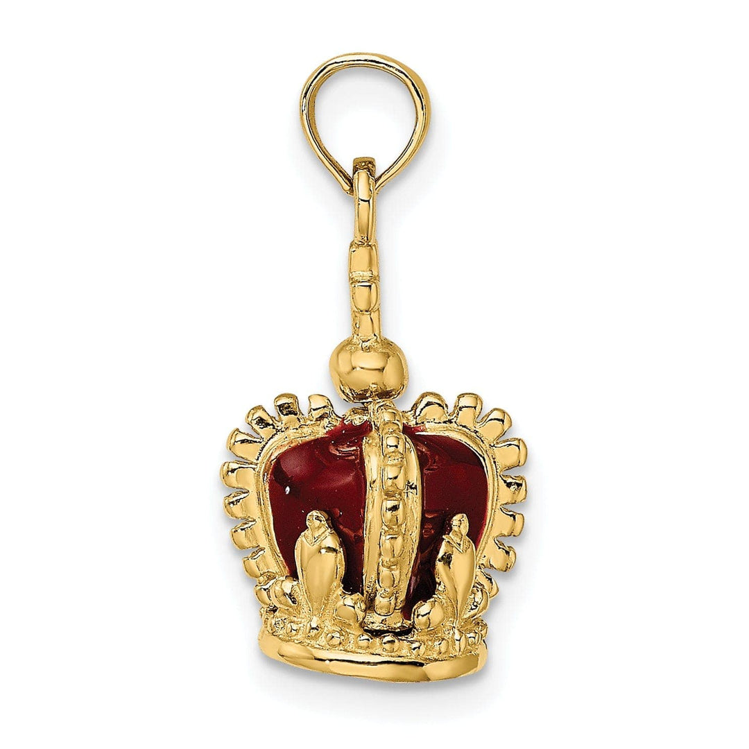 Lovely Rita's Pendants & Charms 14K Yellow Gold Polished Red Enamel Finish 3-Dimensional Beaded Design Crown with Cross on Top Charm Pendant