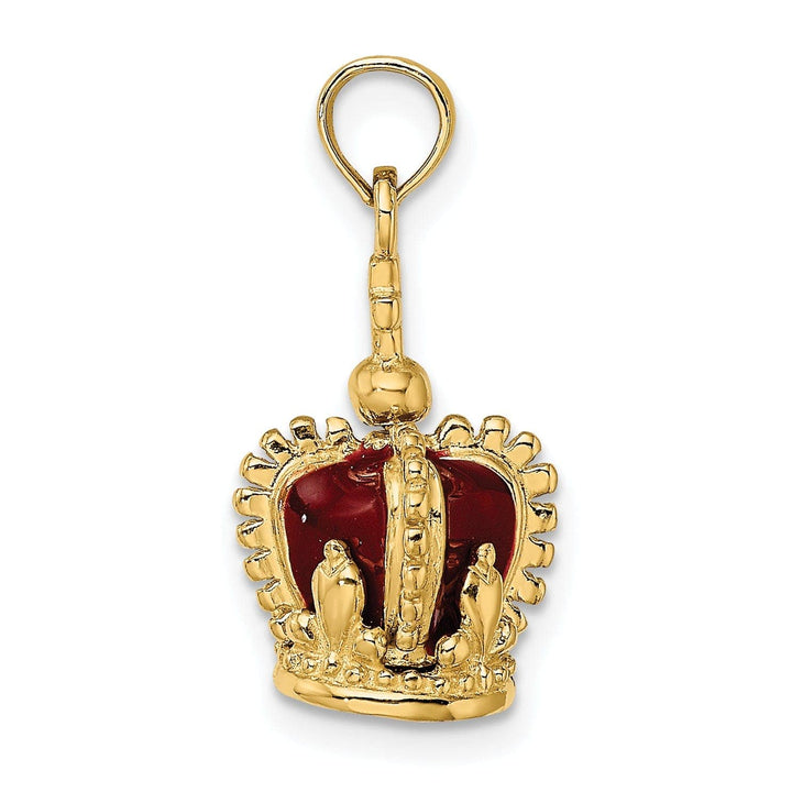Lovely Rita's Pendants & Charms 14K Yellow Gold Polished Red Enamel Finish 3-Dimensional Beaded Design Crown with Cross on Top Charm Pendant