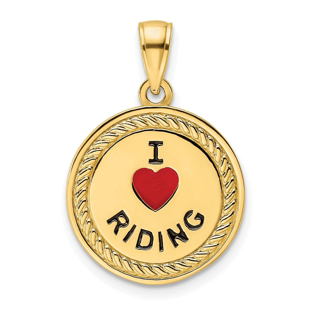 Lovely Rita's Pendants & Charms 14K Yellow Gold Polished Red Enameled Finish I Heart Circle Design Riding Horses Reversible Charm Pendant