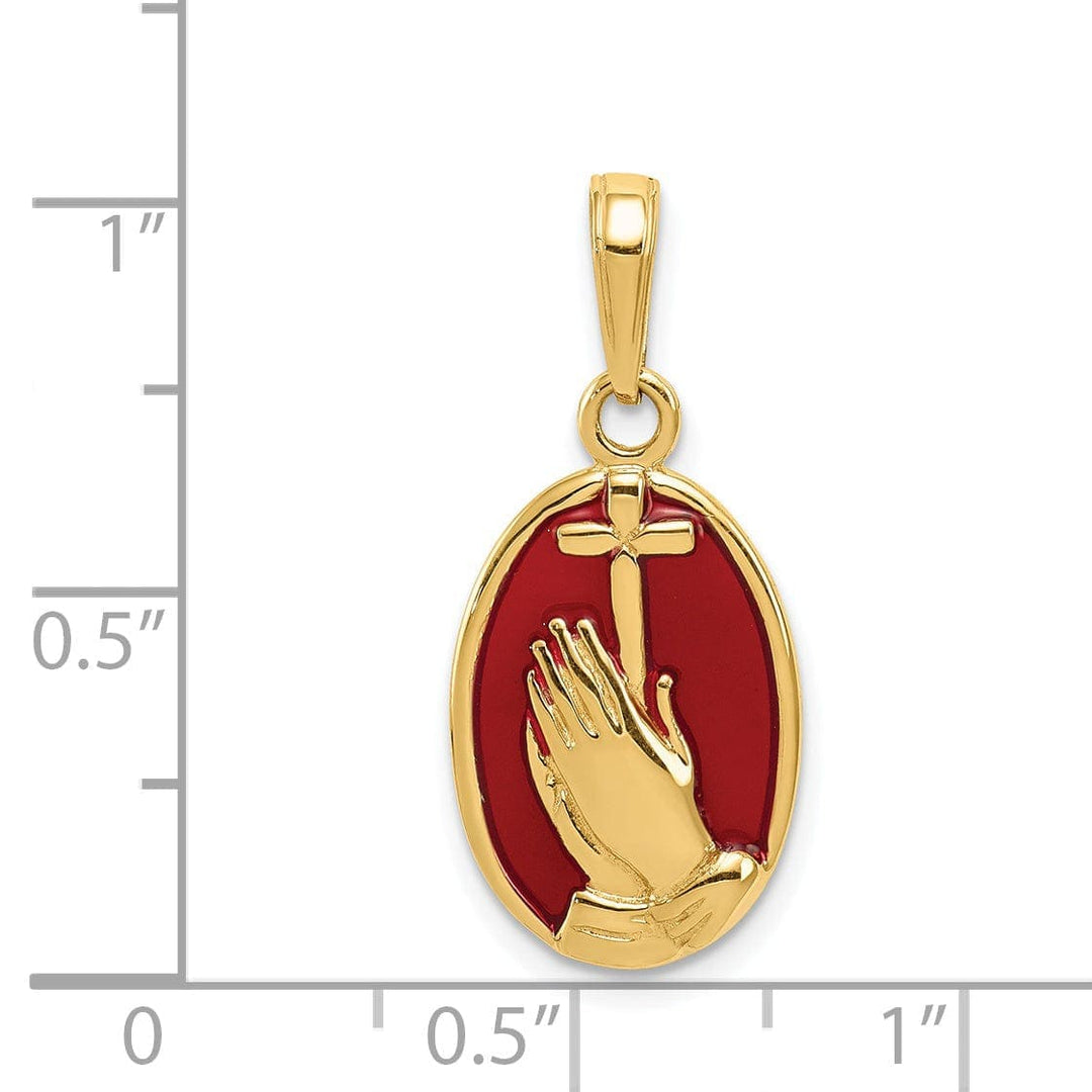 Lovely Rita's Pendants & Charms 14K Yellow Gold Polished Red Finish Praying Hands with Cross Pendant
