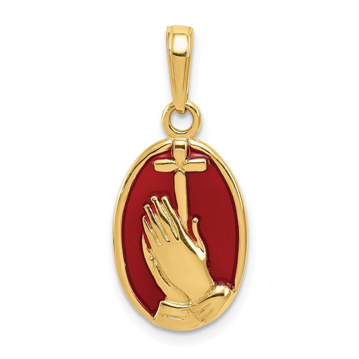 Lovely Rita's Pendants & Charms 14K Yellow Gold Polished Red Finish Praying Hands with Cross Pendant