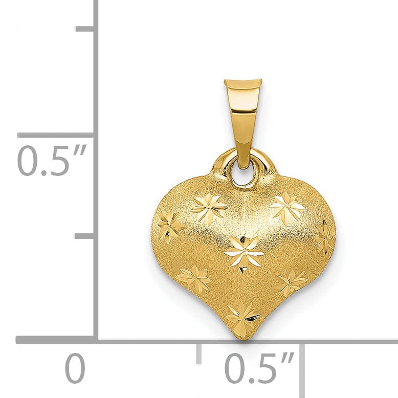 Lovely Rita's Pendants & Charms 14K Yellow Gold Polished, Satin Diamond Cut Finish 3-Dimensional Puffed Heart Design Charm Pendant