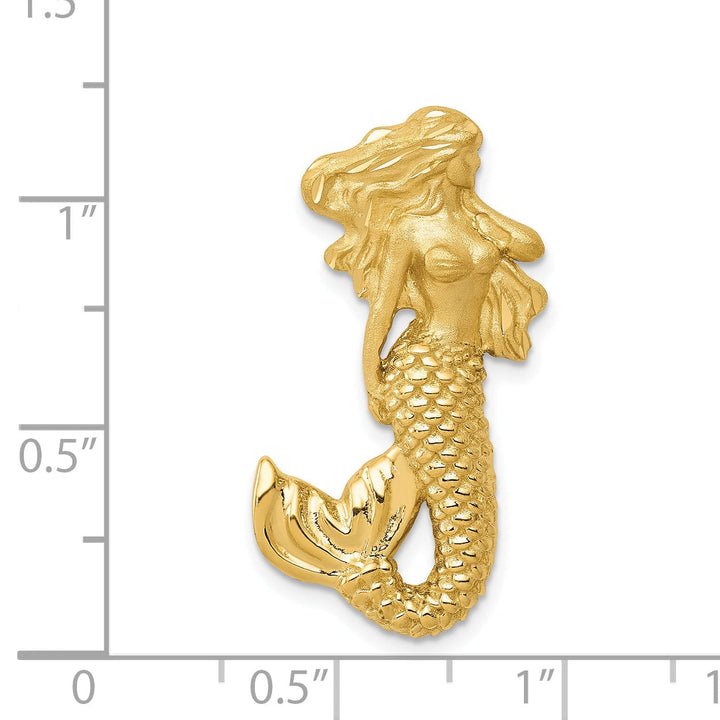 Lovely Rita's Pendants & Charms 14K Yellow Gold Polished Satin, Textured Finish Open Back Solid Mermaid Chain Slide Pendant Fits up to 2mm Fancy Omega