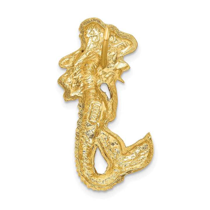 Lovely Rita's Pendants & Charms 14K Yellow Gold Polished Satin, Textured Finish Open Back Solid Mermaid Chain Slide Pendant Fits up to 2mm Fancy Omega